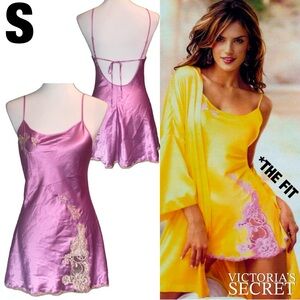 💎‘05 Victoria’s Secret ANGELS Pink Purple Lace Lined Slip Chemise Lingerie SMALL